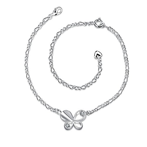 Yuren Zircon Butterfly Charm Adjustable Chain 925 Sterling Silver Ankle Bracelet for Women Anklet Foot Bracelet Sandals Beach Feet Diamond Anklet