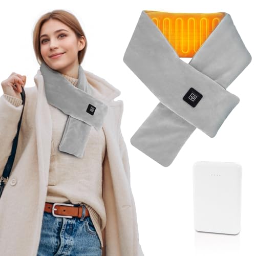 Girasol Heated Neck Wrap Heated Scarf for Neck Pain Relief Neck Heating Pad with 5000mAh Power Bank Cordless Thermal Neck Brace Electric Heated Neck Warmer with 3 Heating Levels (Light Grey)