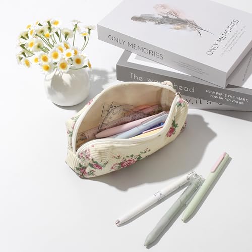 Image of Pencil Case Lightweight Aesthetic Pen Case Office College School Storage Bag Pouch Holder Box Organizer Makeup Pouch Cosmetic Bag for Girls Boys Kids (Flowers-Pink)