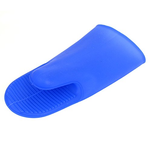 Ruilogod Silicona Stripe Design Cocinar Hornear Horquillero Resistencia Caliente Guantes Azul
