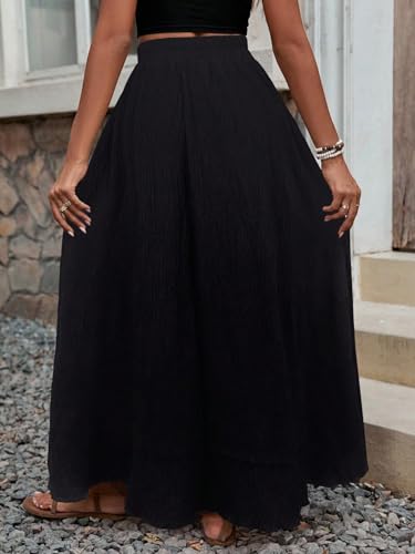 Women's 2025 Casual Maxi Long Skirts Solid Color Slit Casual Skirt3