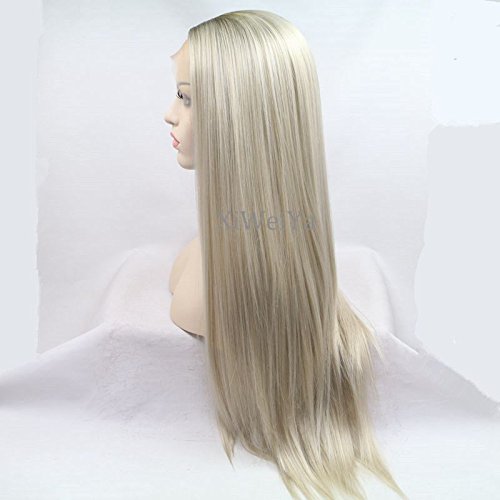 Xiweiya Handmade Straight Ombre brown blonde Synthetic Lace Front Wigs 2 Tones Heat Resistant Hair Wigs for White Women Long Natural Mixed Blonde Wigs