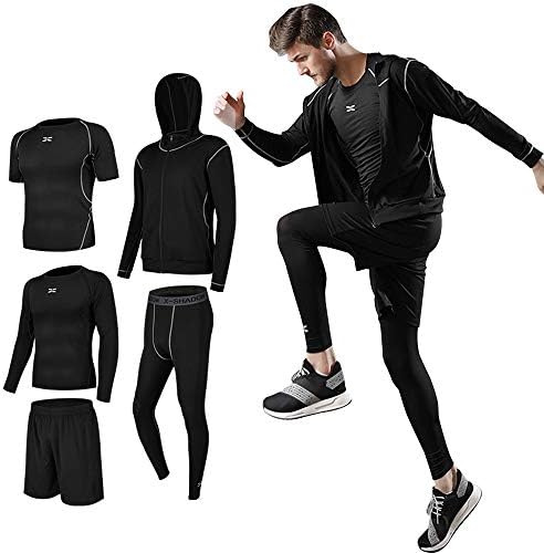 Superora Mens Gym Running Clothes 5Pcs Set Compression Gym Wear Fitness Clothing Set