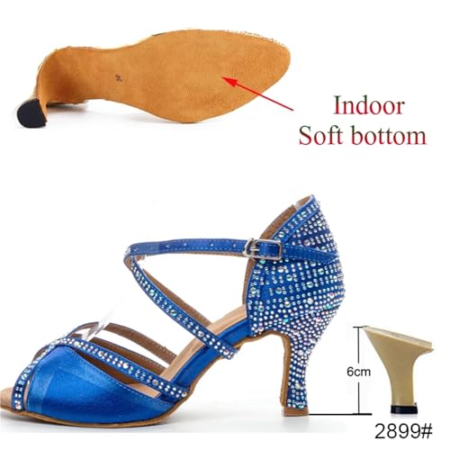 Dancing Shoes for Woman Latin Dance Shoes Women Salsa Tango Ballroom Party Women Shoes Rhinestone Heeled Sandals(Indoor Blue 6cm,41)2
