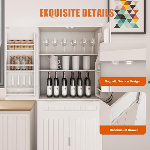 Image of 72 inch Tall Kitchen Pantry Cabinet with Drawer & Adjustable Shelves,Farmhouse Versatile Modern Compact Pantry Storage Cabinet w /12 Door Shelves,Anti-Tip Safety Design for Small Kitchen,Dining Room