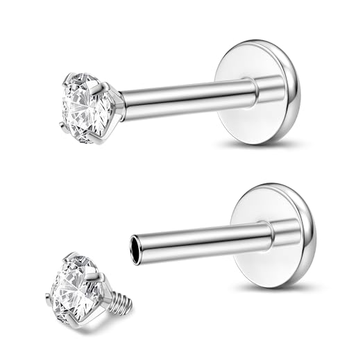 Adramata 2Pcs G23 Titanio Piercing Labret Roscado Interno Piercing Labio Monroe Medusa Piercing CZ Pendiente Piercing Pequeño Piercing Nariz Piercing Helix Piercing Tragus Oro Plata Piercing Oreja