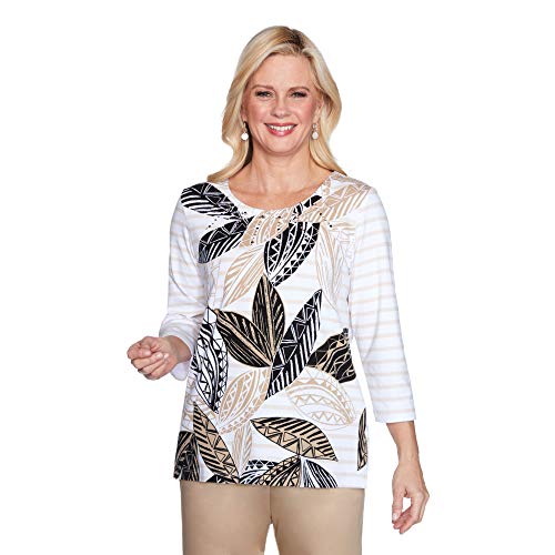 Alfred Dunner Womens Leaves Stripe Knit Top