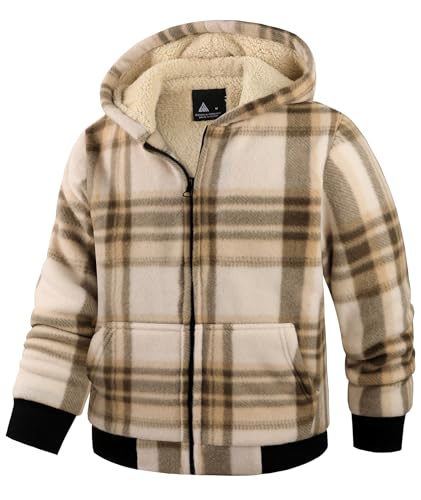 V VALANCH Boys Zipper Hoodie Kid Fleece Lined Plaid Flannel Jacket Winter Coat2