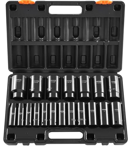 VEVOR Impact Socket Set 1/2 Inches 19 Piece, Deep Socket, 6-Point Sockets, Rugged Construction, Cr-V, 1/2 Inches Drive Socket Set Impact 3/8 inch - 1-1/2 inch, with a Storage Cage