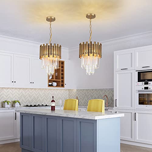 Gold Pendant Lighting 11'' Chandelier Light Modern Crystal Pendant Light Hanging Light Fixtures For Dining Room, Bedroom, Living Room, Kitchen Island #TOP3