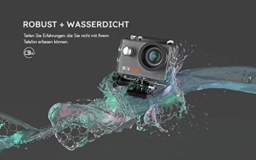 BOIFUN 4K 20MP Action Cam EIS Bildstabilisierte Wi-Fi mit Externem Mikrofon Unterwasserkamera Sport Helmkamera Wasserdicht bis 40 Meter Fernsteuerung und 20 Weiteren Zubehörteilen (4K) – Bild 3