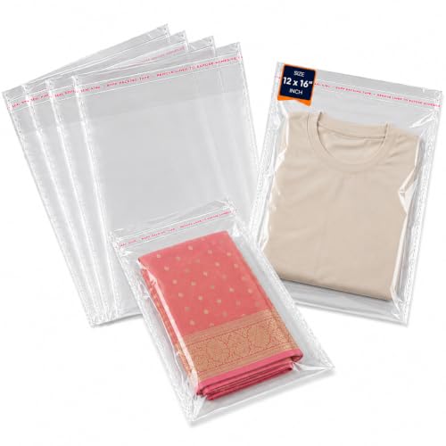 Image of Securement Plastic Transparent Poly Bags For Packing Saree Cloth Sealable | Used For Saree Packing, Shirts Packing,Bopp Poly Bags Self Adhesive (1000 Pcs, 12x16 inches)