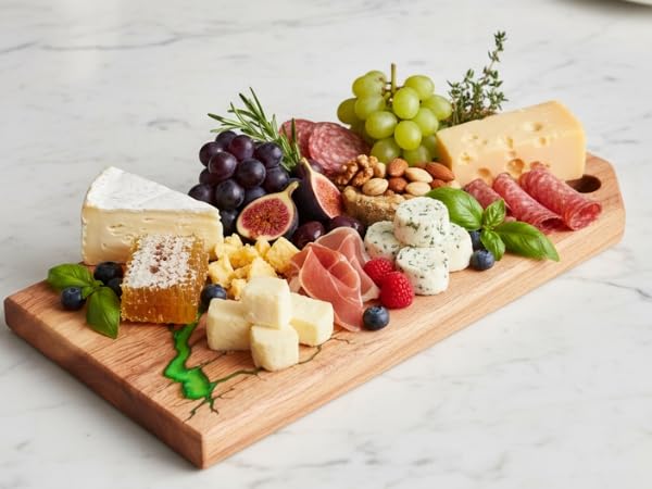 NAV KONST Acacia Wood Charcuterie and Grazing Board 16 x 8 Inch Green Epoxy Resin Serving Board Cheese Platter Wine Appetizer Elegant Gift for Home Entertaining by NAV KONST - Image 5