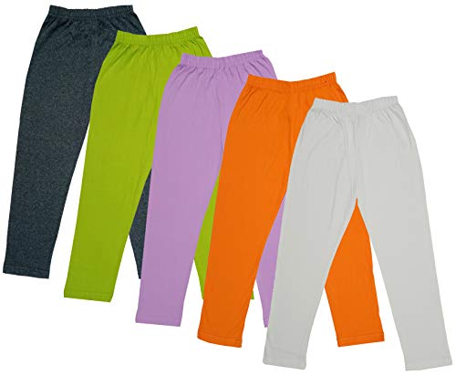 Image of IndiWeaves Girls Solid Pure Cotton Side Piping Regular Fit 3 /4th Capris (Pack of 5) Cream::Orange::Purple::Green::Grey
