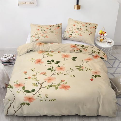 Housse de Couette 200x200 Fleurs Douce en Microfibre avec Fermeture Éclair