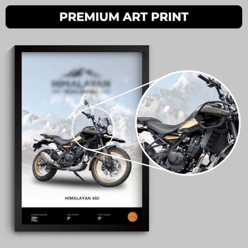 Image of Royal Enfield Himalayan Poster | Framed Poster of RE Himalayan 450 A4 Sized (31 x 23 cm) | Posters for Wall, Gift for Boys, Bullet Frame | Bike Frames | Bike Posters for Wall, Bedroom, Hostel (F 075)