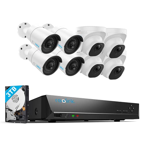 REOLINK 5MP 16CH Home Security Camera System, 8pcs Wired 5MP Outdoor PoE IP Cameras, 4K 16CH NVR with 3TB HDD for 24-7 Recording, RLK16-520B4D4-5MP