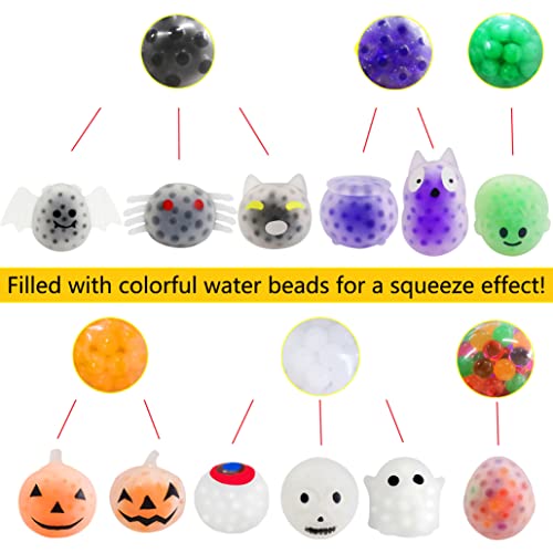 24 Pack Halloween Mini Stress Balls Toy for Kids Girls Boys, Squishy Squeeze Toys Stress Reliever Anxiety Packs for Kid Party Favors,Halloween Miniatures,Halloween Party Decorations (Halloween)