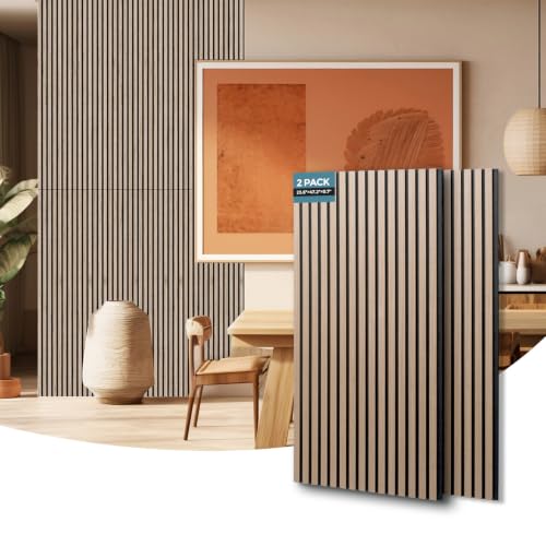Image of AKUMAX Extra-Thick 0.7 inch Wood Slat Acoustic Wall Panels, 2 Pack 47.2 inch x 23.6 inch, 15.5 ft, NRC 0.80 Sound Absorbing 3D Slat Wall Paneling with Real Wood Veneer, E0 MDF and PET Felt, Walnut