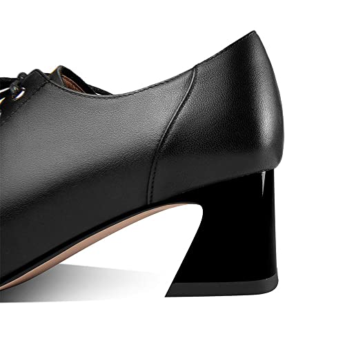 TinaCus Sapato Oxford feminino feito à mão em couro legítimo confortável bico quadrado com cadarço e