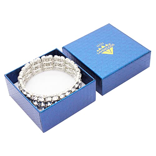 Lavencious Round Shape Rhinestone 3 Lines Stretch Bracelet Evening Party Jewelry 7” (Silver) #TOP4