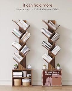 SUNMORY 6 Tier Tree Bookshelf, Tall Small Bookcase with Storage Cabinet — photo 4 of 6