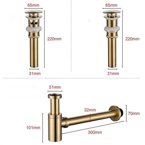 Sifón de cobre de lujo color dorado cepillado para lavabo de baño elegante 4