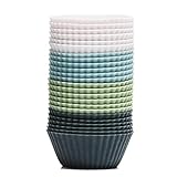 The Silicone Kitchen Reusable Mini Silicone Baking Cup, Non-Toxic, Bpa Free, Dishwasher Safe, Mini, 24 Pack, White Blue Green