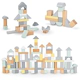 mamabrum MAM97 Holzklötze Set - 100 XL Holzwurfel & Bauklötze in Pastellfarben, Montessori Lernspielzeug für Kinder ab 2 Jahren, Klötzchen aus Holz für kreatives Bauen