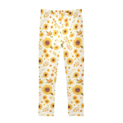 Sunflower Corner Boho Watercolor Background Kids Girl's Active Leggings Comfortable Full Length Activewear Exercise