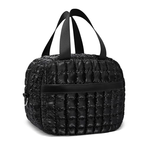 honitty Lunch Box for Women,Quilted Puffer Lunch Bag, Cute Lunch Box with Front Pocket, Insulated Lunch Bag for Office Work，Hand Carry or Crossbody