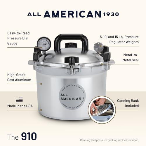 Image of All American 1930: 10.5qt Pressure Cooker /Canner (The 910) - Exclusive Metal-to-Metal Sealing System - Easy to Open & Close - Suitable for Gas, Electric, or Flat Top Stoves - Made in the USA