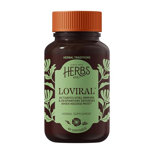 Herbs Etc. Loviral Softgels - Herbal Supplement for Respiratory Wellness & Healthy Immune Response - Lomatium, OSHA & Pelargonium - Gluten-Free & Organic - 60 Count (60 Servings) Herbs Etc. Loviral Softgels - Herbal Supplement for Respiratory Wellness & Healthy Immune Response - Lomatium, OSHA & Pelargonium - Gluten-Free & Organic - 60 Count (60 Servings)