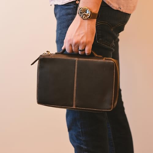 Hunter & Scribe Leather Bible Covers for Men and Women - Top Grain Buffalo Leather - Genuine Leather Bible Cover with Pockets, Zipper, and Bookmark - Bible case - Book Cover - Large Dark Brown