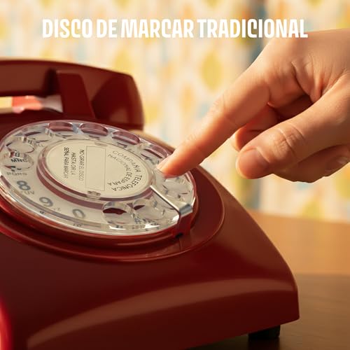 Opis Technology 60s Cable Teléfono Fijo Retro Vintage – Teléfono Antiguo de Disco con Campana Metálica, Cero Radiación y Estilo Clásico de los Años 60, Rojo - imagen 4