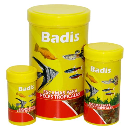BADIS Comida para Peces Tropicales en Escamas - Formato de 100 ml/ 20 g - Alimento Completo para Peces - Favorece el Crecimiento y la Fertilidad - Mejora la Pigmentación - Acuario Más Limpio