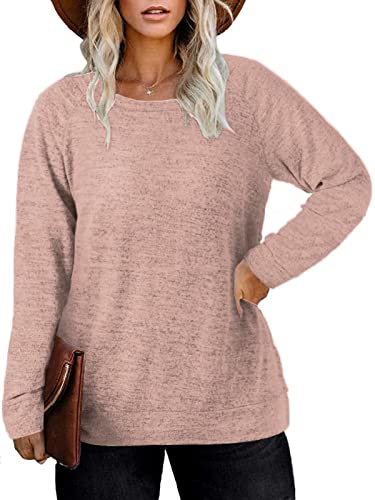 Dolnine Plus Size Sweatshirts For Women Basic Casual Tops Pullover Sweaters Pink 14W #TOP1