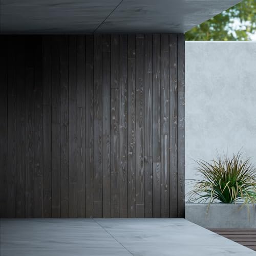 Tablas de revestimiento de madera carbonizada con machihembrado – Color negro – Wooden Wall Design (1 m2)