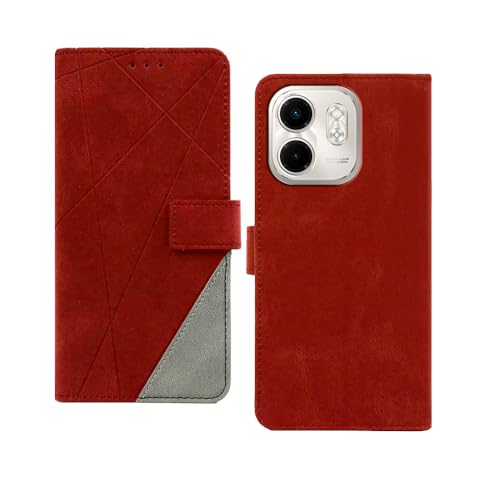 Image of amazon basics Infinix Smart 9 HD Flip Cover | Card Pockets Wallet & Stand | Flip Cover for Infinix Smart 9 HD (Red with Grey)