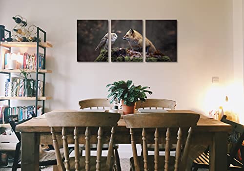 Nan Wind Owl And Fox Modern Wall Art Canvas Wildlife Wall Decor Forest Pictures On Wall Art For Home Office Decorations Living Room Bedroom And Kitchen Decor 3 Pcs Framed Canvas Prints 12X16Inches #TOP2