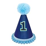 Amscan Baby Boy 1st Birthday Pom Pom Party Hat | Blue | 1 Pc
