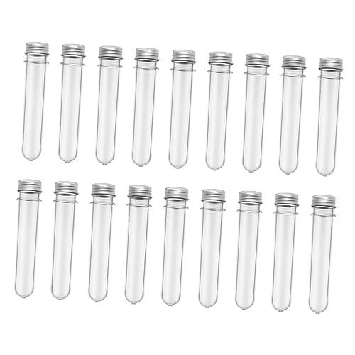 OUNONA 18pcs Pet Test Tube Bath Salt Tubes Clear Container Test Tubes with Caps Sample Bottles Candy Storage Tubes Lab Test Tubes Candy Tubes Scientific Test Tube Plastic Silver