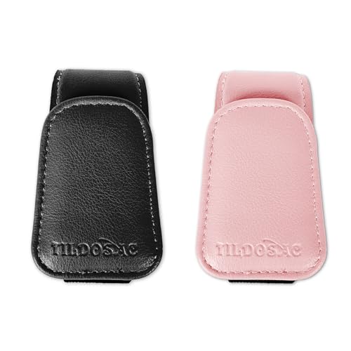 Image of TILDOSAC Magnetic Sunglass Holder for Car Visor,Leather Glasses Holder,Vehicle Accessories Sunglasses Visor Clip for Truck 2 Pack (Black Pink)
