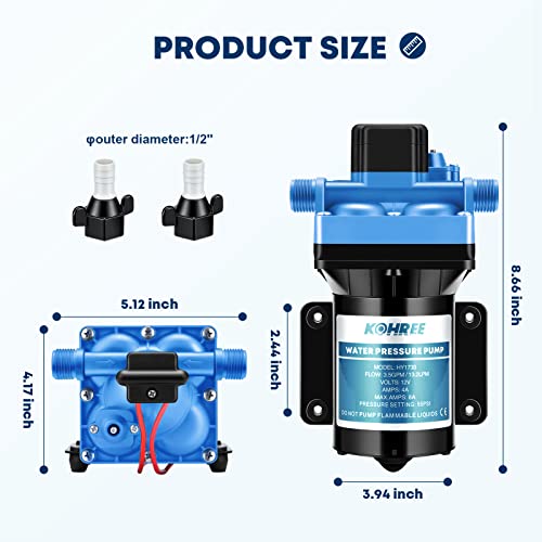 Kohree Rv Water Pump 3.5Gpm 55Psi 12V Quiet Dc Diaphragm Fresh Water Pump For Camper, Rv Marine, Yacht, Caravan, With Pressure Switch #TOP4