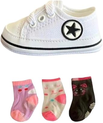 Tênis Sapatinho e Kit 3 Pares Meias para Bebê Recém Nascidos Menino e Menina Infantil Cano Baixo