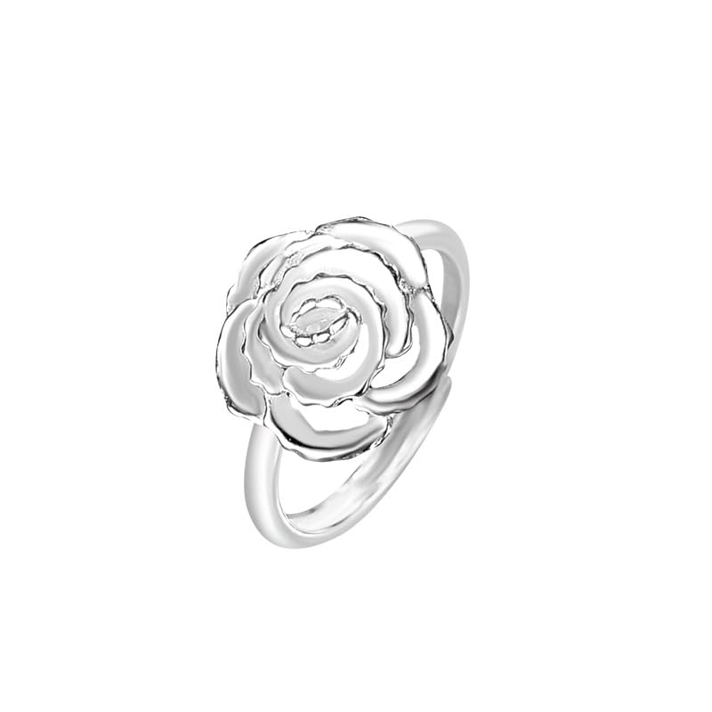 DyLyz Anillo de plata de ley 925 para mujer elegante anillo ajustable con flores grabadas anillo de banda delicado anillo de dedo llamativo hecho a mano a la moda anillo de pulgar de plata