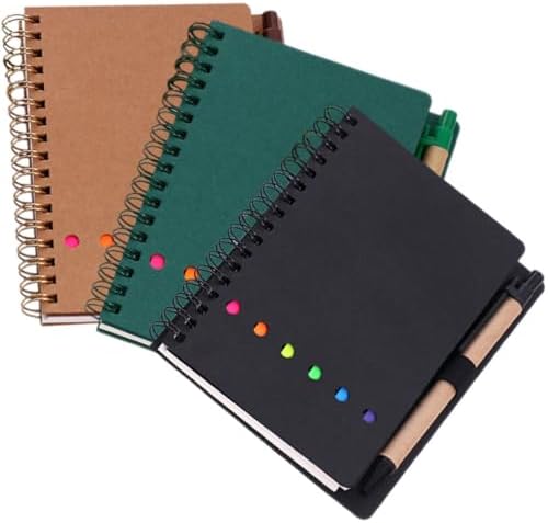 Offset Notepad COHEALI 3pcs Portable Spiral Notepad for Students with Cowhide Cover ...
