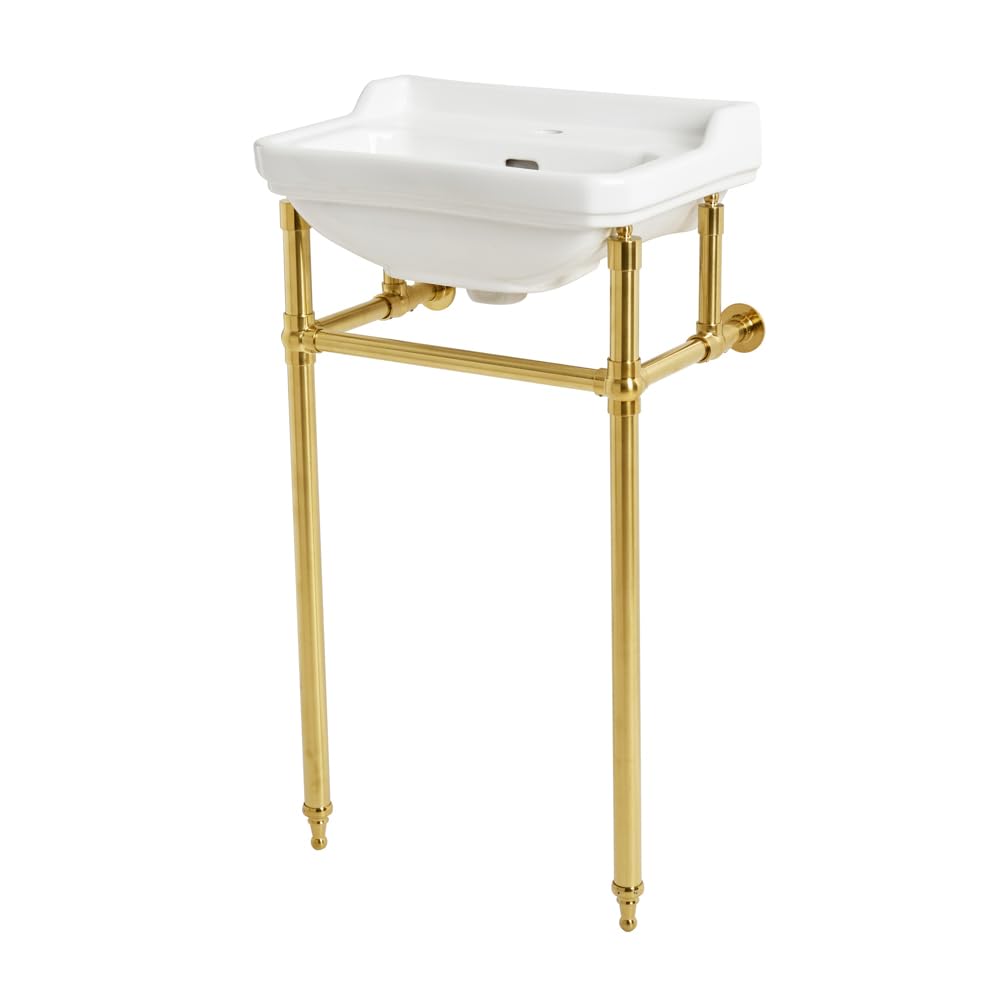 Milano Brushed Brass Richmond 1 Tap Hole Bathroom Basin Sink Brass Washstand - 500Mm X 350Mm