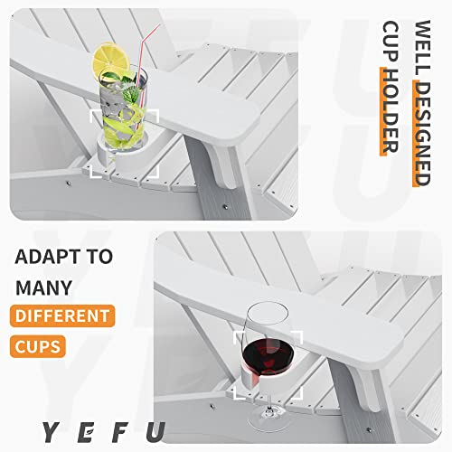 Yefu Plastic Adirondack Chair Oversized With Cup-Holder (Large Dual-Purpose), Weather Resistant, Poly Lumber Outdoor Chairs Duty Rating Widely Used In Patio, Lawn, Outside, Deck, Outdoor, Chairs-White #TOP3