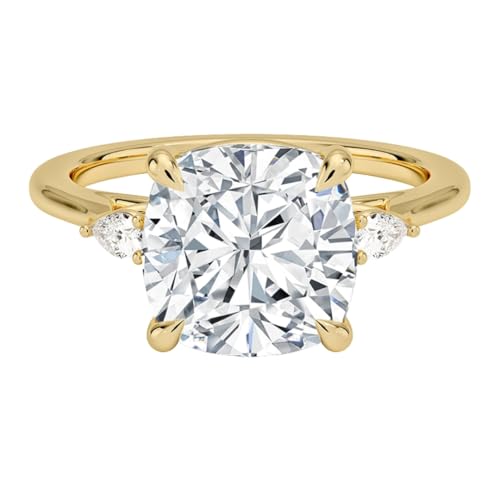 4 CT Cushion Cut Lab Grown Diamond Perfect Fit Three Stone Engagement Ring